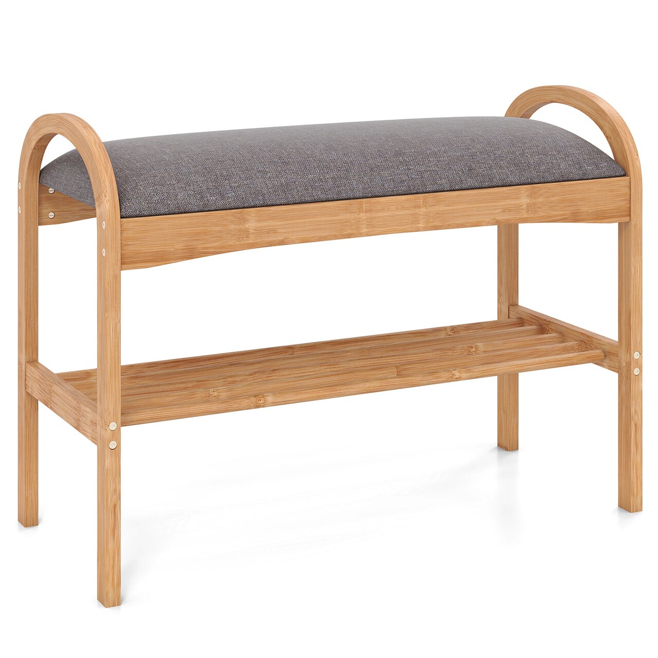 Natural and Grey Wicker Shoe Bench with Cushion and Hidden Storage for Entryway
